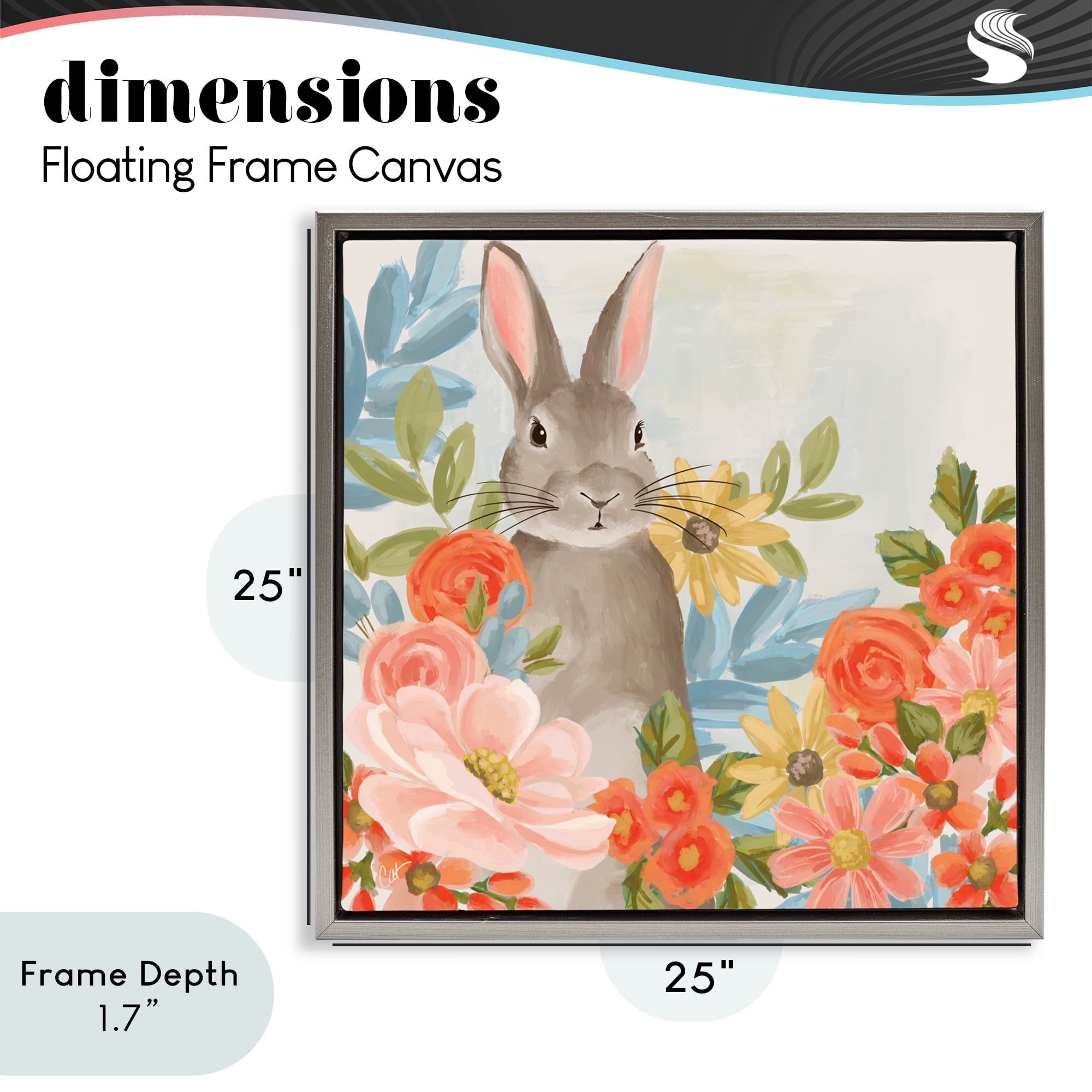 Stupell Industries Bunny Among The Blooms Gray Framed Floater Canvas Wall Art, design by Cat Thurman Designs