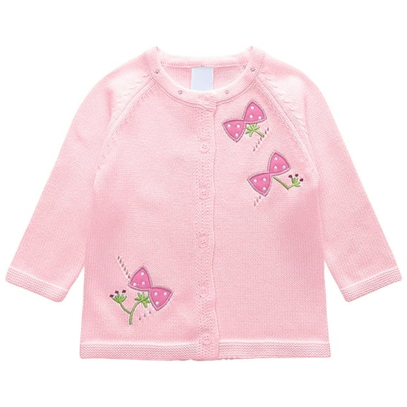 Dmsael Cardigan for Girls Boy' Girls' Cardigans Sweater V-Neck Long Sleeve Button Soild Cotton Knit Sweaters Pink,9-12 Months
