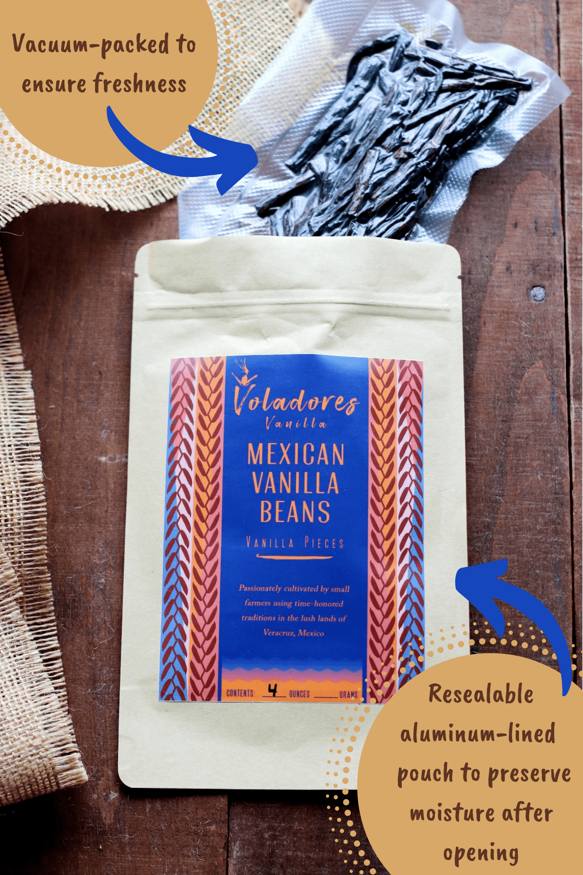 4 oz Mexican Vanilla Beans Pieces - Voladores Vanilla