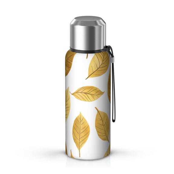 20 Oz Golden Leaves Pattern Coffee Tumbler Double Wall Insulated Stainless Steel Water Bottle | Metal Reusable Thermoses Flask with Cup Cap | Leak & Sweat Proof with Anti-Dust Lid