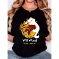 thumbnail image 1 of Women's Retro Minimalist T-Shirt - "Will I Make It?" White Cat & Yellow Ball Pizza Design, Casual Comfort Fit, Round Neck Short Sleeve Tee, Earth Graphic with Stars & Hearts, Perfect for Casual Attir, 1 of 6
