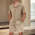 thumbnail image 2 of Mens Botón Abajo Camisa de Manga Corta Arrugas Libres Casual Deportes Cardigan Set, Color Sólido Cuello de Verano Camisa Y Pantalones Cortos, 2 of 7
