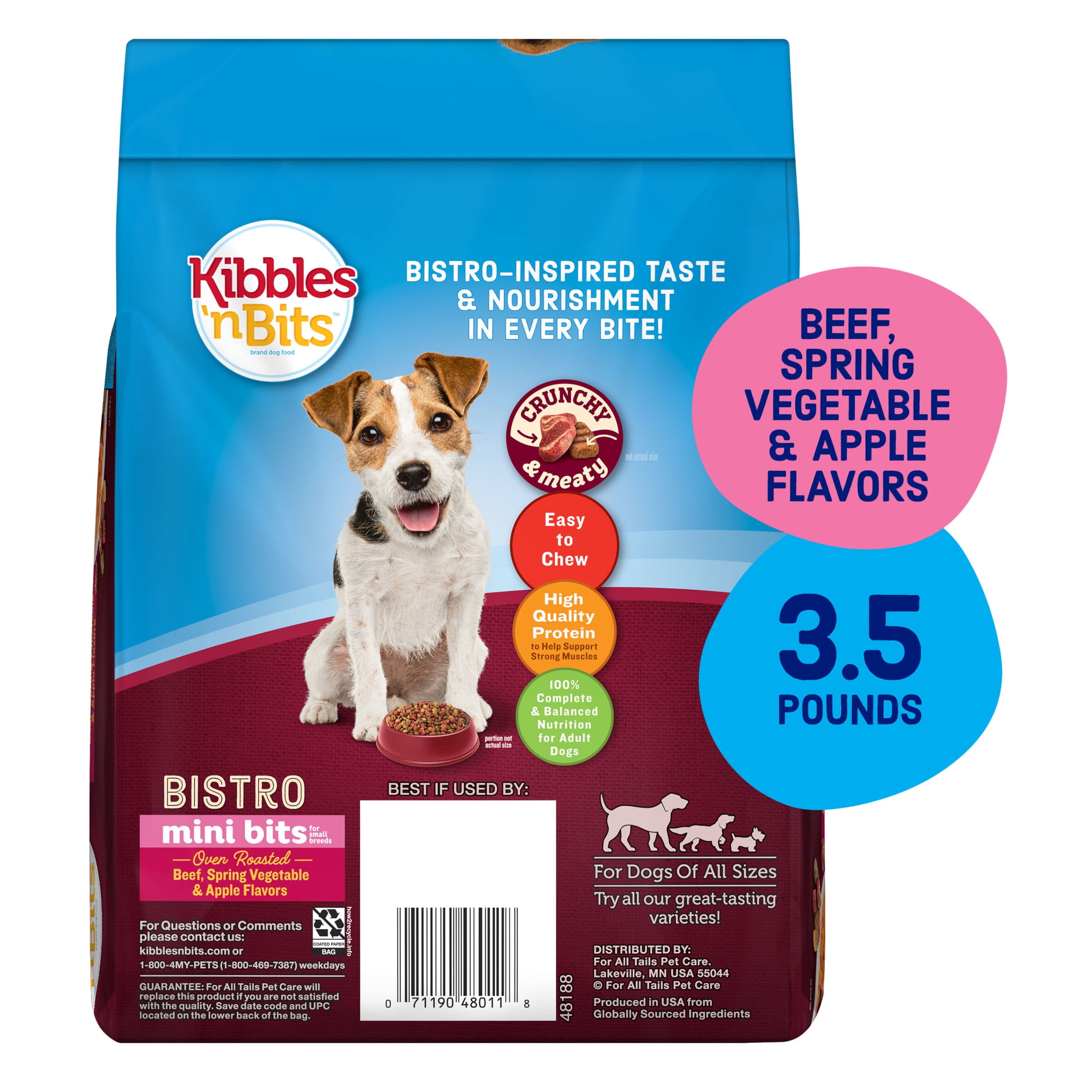 (4 pack) Kibbles 'n Bits Bistro Mini Bits Small Breed Dry Dog Food Beef & Apple Flavor, 3.5 lb. Bag