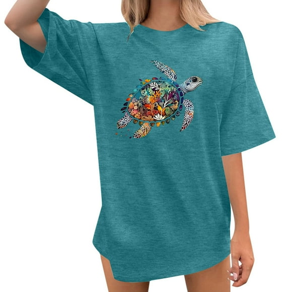 T-Shirt pour Femme Tortue de Mer – T-Shirt Graphique Mignon sur la Vie Océanique pour le Quotidien Hauts d'Été Décontractés