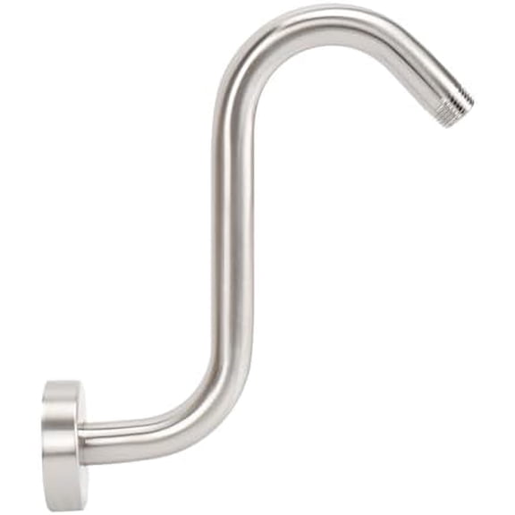 S Shaped Shower Head Riser Arm, Shower Extender Arm with Flange, Standard 1/2" Connection- Bathroom Accessory (8 Inch, Brushed Nickel)
