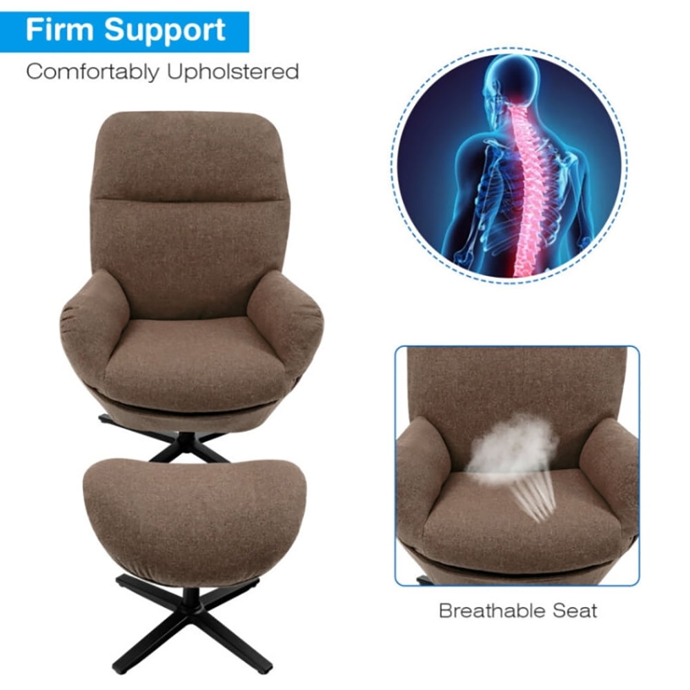 Finihen Leather Soft Upholstered Recliner with Ottoman Footrest, 360° Swivel Leather Lounge Chair with Ottoman and Thick Footstool, for Living Room, Bedroom, Brown Finihen Leather Soft Upholstered Recliner with Ottoman Footrest, 360° Swivel Leather Lounge Chair with Ottoman and Thick Footstool, for Living Room, Bedroom, Brown