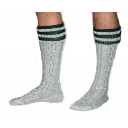 - Long Embroidered Wool German Lederhosen Socks Cream / Green