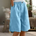 thumbnail image 2 of BLVB Linen Shorts for Women Wide Leg Knee Length Bermuda Shorts Summer Casual Long Shorts Loose High Waisted Beach Vacation Clothes, 2 of 7