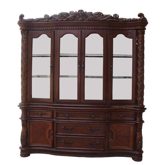 ACME Vendome Glass and Wood Buffet with Hutch in Cherry