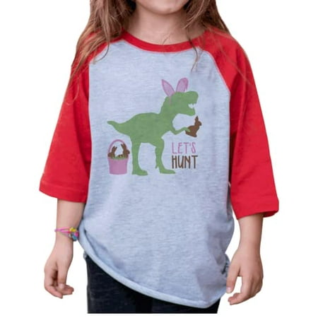 

7 ate 9 Apparel Girls Happy Easter Shirts - Funny Dinosaur Bunny Hunt Red Shirt 5T