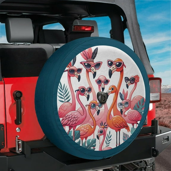 Lotusprinthandmade Tropical Flamingo Lovers Spare Tire Cover With Backup Camera Hole 6 Sizes (27 in.), flamingo lovers tire cover, tropical-themed spare tire cover