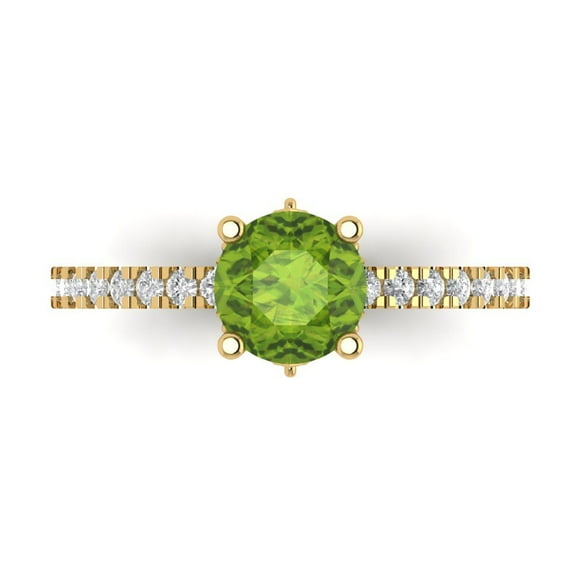 Solitaire with Accents Engagement Ring for Women - 1.465ct Natural Peridot in 14K Yellow Gold Promise Ring