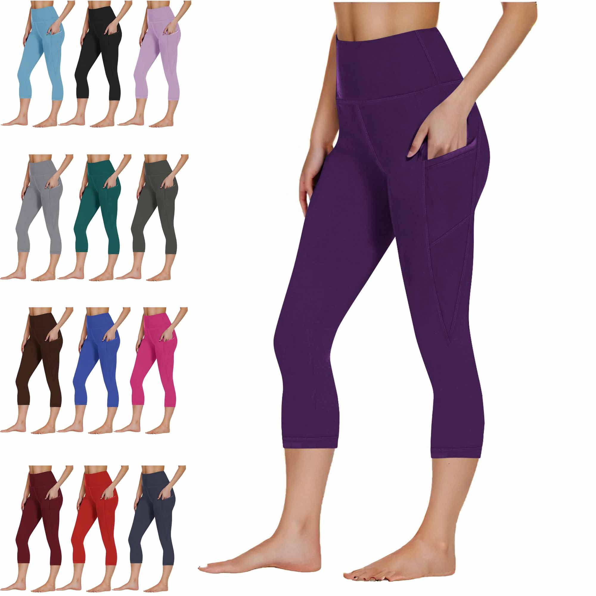 Yoga Pants for Women Workout Out Pocket Leggings Fitness Sports Running Yoga Athletic Pants Dark Purple XXXL