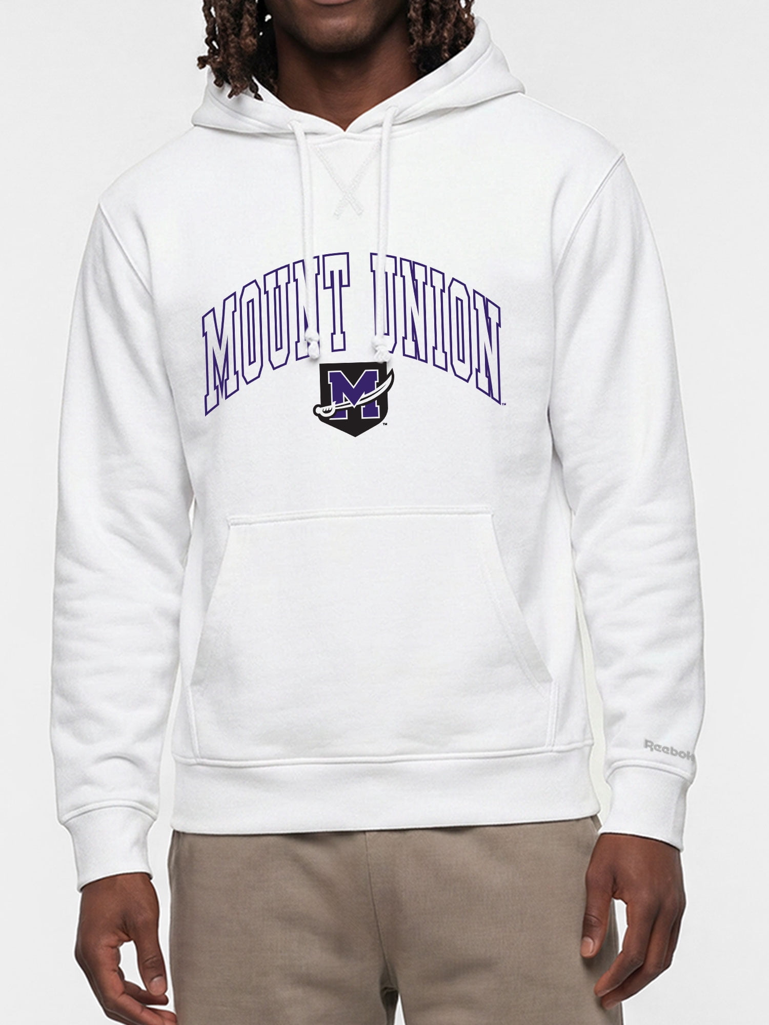 Mount Union Purple Raiders Reebok Mens White Hooded Sweatshirt