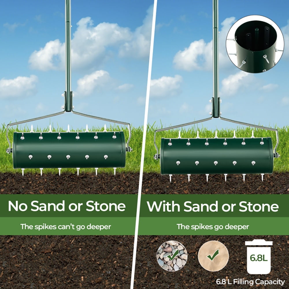 Barara King Sod Roller for Garden, Garden Drum Roller,18/21 Inch Manual Lawn Aerator with Detachable Handle Filled with Sand or Stone-21 inches