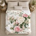 thumbnail image 5 of Vintage Pink Rose Garden, Cozy Botanical Garden Scene, Warm Flannel Blanket for Sunroom and Reading Nook with Detailed Artwork, Garden Lovers Appreciation Gift, Botanical Home Decor, 5 of 9