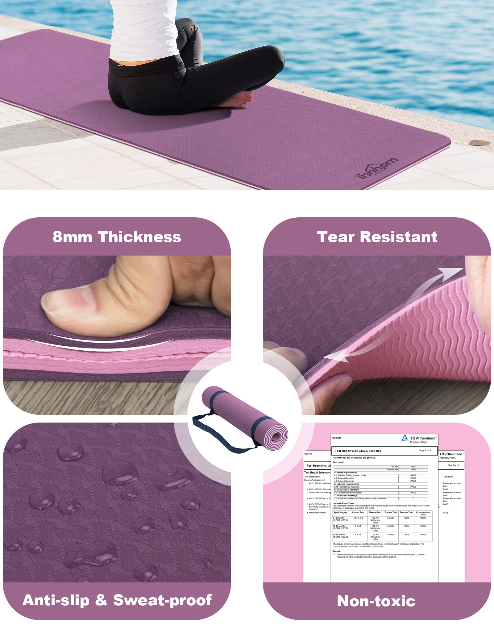 Yoga Mat innhom Yoga Mats for Women 1/3 inch Thick Yoga Mat for Men  Exercise Mat Workout Mat for Yoga Pilates Home Gym Yoga Mat Non Slip with  Carrying for Sale in
