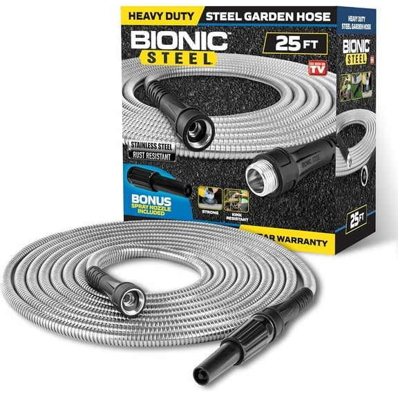 Bionic Steel Garden Hose 304 Stainless Steel Metal Hose Flexible Crush Resistant Metal Fittings Kink & Tangle Free 25 Ft
