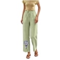 thumbnail image 2 of Cagogo Women's Floral Wide Leg High Waisted Trousers with Pockets Casual Vacation Ankle Pants Loose Elastic Waist Palazzo Summer Beach Travel Trousers, Green XL, 2 of 7