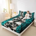 thumbnail image 4 of Manfei Spooky Halloween Skull Bed Sheets,Gothic Skeleton King Sheets,Cyan Flower Floral Sheet Set For Boys Girl,Microfiber Bedroom Decor,4 Pieces, 4 of 7