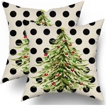 Christmas Pillow Covers 18x18 Inch Set of 2, Xmas Tree Green Red Colored Polka Dots Decorative Throw Pillow Cases Cushion Covers Winter Themed Holiday Decoration Gift Farmhouse Sofa Couch Bed Decor
