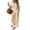Khaki, variant on Linen Blend Long Sleeve Button Down Set for Women, Notched Collar Shirt & Wide Leg Pants - Casual Solid Color Two Piece Lounge Outfit with Pockets Black L
