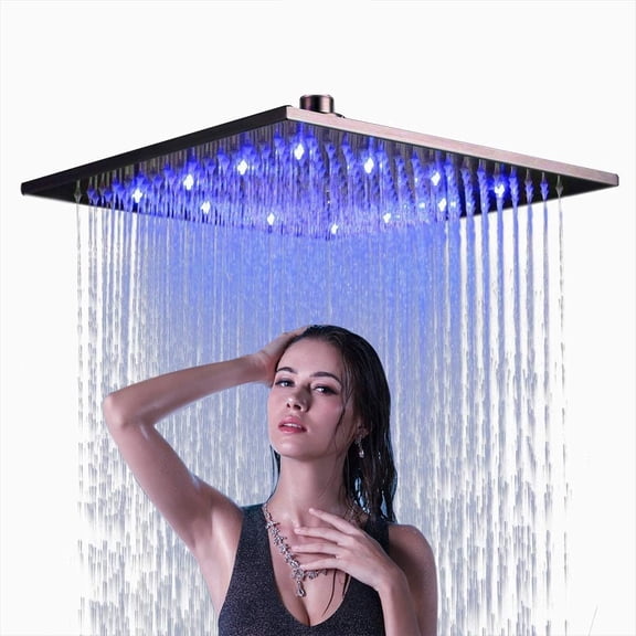 Bathroom LED Changing Color 16-inch Square Rainfall Shower Head Overhead Sprayer,Brushed Nickel