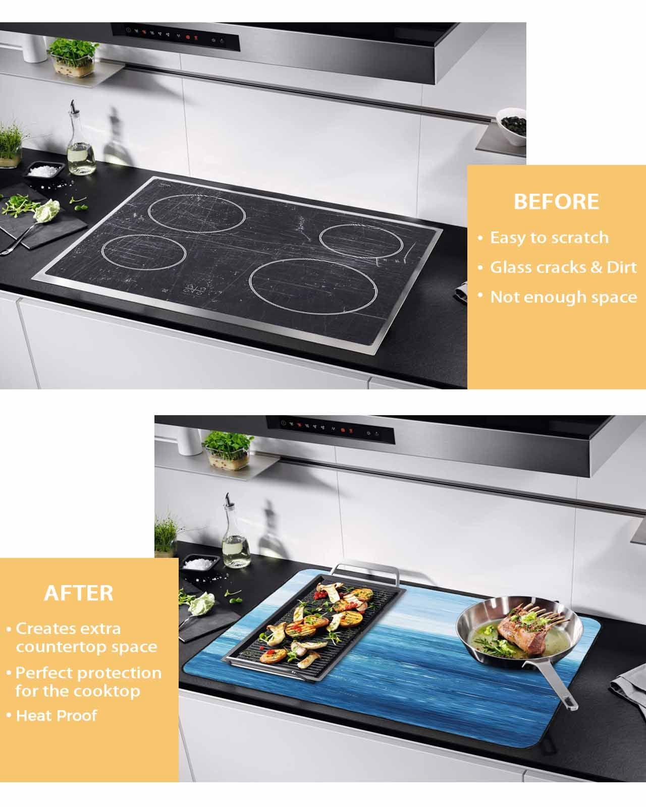 nqOlkjepod Large Induction Cooktop Protector Mat 24"x21", Blue Coastal Wave Stove Top Covers for Electric Stove, Summer Nautical Oil Painting Ocean Stove Burner Cover Mats, Glass Top Stove Cover