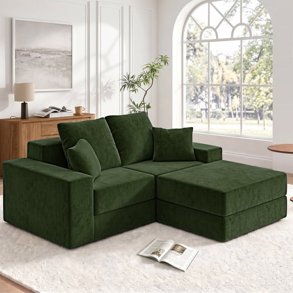 Gericco L-Shaped Velvet Modular Sectional Sofa with Chaise Lounge, Comfortable Integrated Frame Design, No Assembly Needed for Living Room, Green