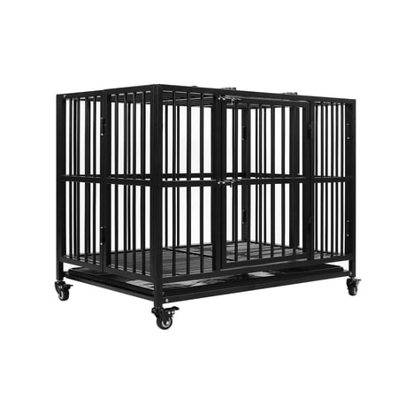 38" Metal Dog Cage Kennel Crate and Playpen for Training Large Dog Indoor Outdoor with Double Doors & Locks Design Included Lockable Wheels Removable Tray No Screw