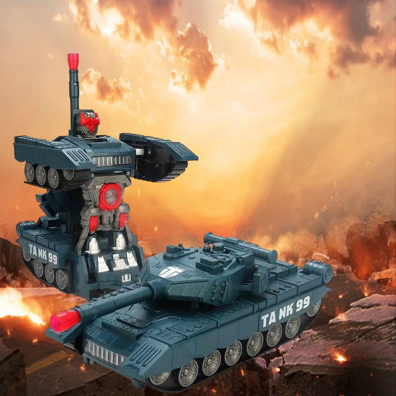 Fufafayo 2Pcs Universal Deformation Tank CarToy, Transforming Robot Vehicle with Light and Sound, Simulation Model Glow in The Dark, Tracked Wheels Motorized Action Figure for BoysKidsGift