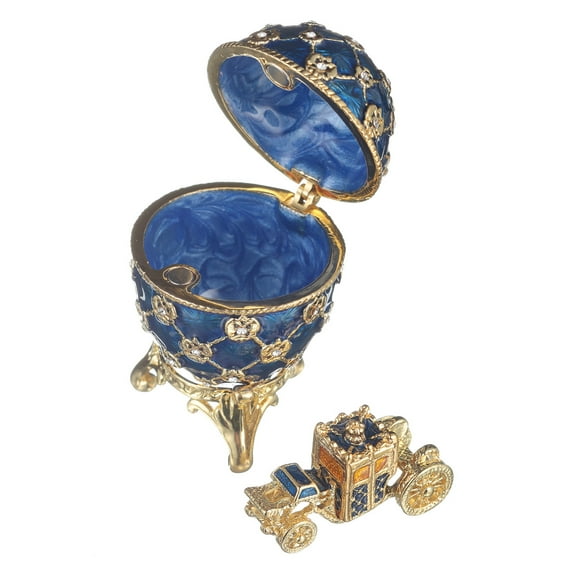 danila-souvenirs Faberge style Imperial Coronation Egg / Trinket Jewel Box with carriage 2.6'' (6.5 cm) blue