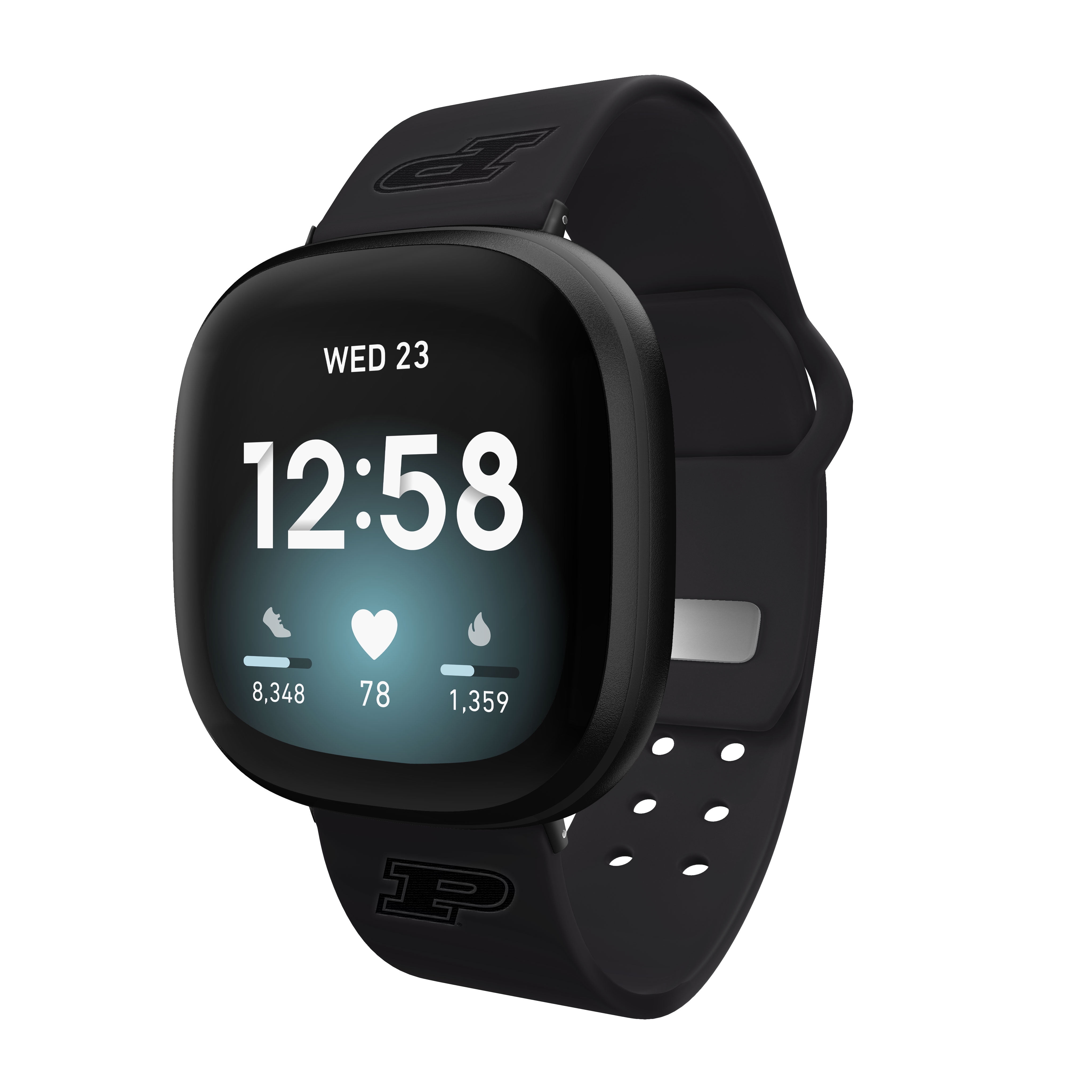 Purdue Engraved Silicone Unisex Watch Band for Fitbit Versa 3 and Sense (Black) by Affinity Bands