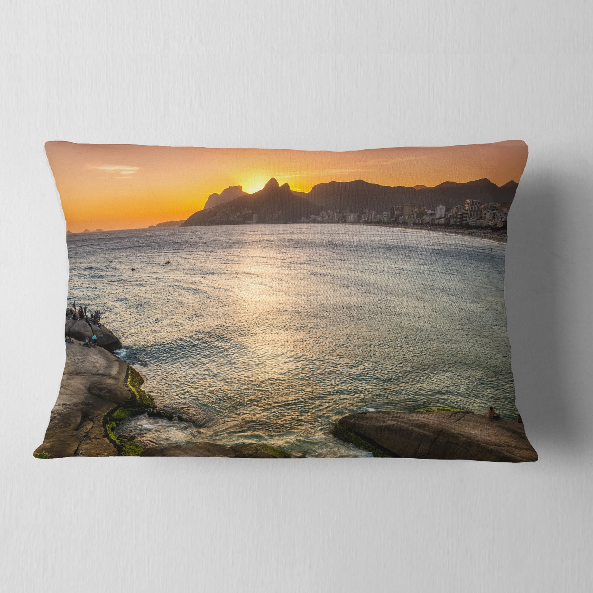 Designart Ipanema in Rio de Janeiro Sunset - Seascape Throw Pillow - 12x20