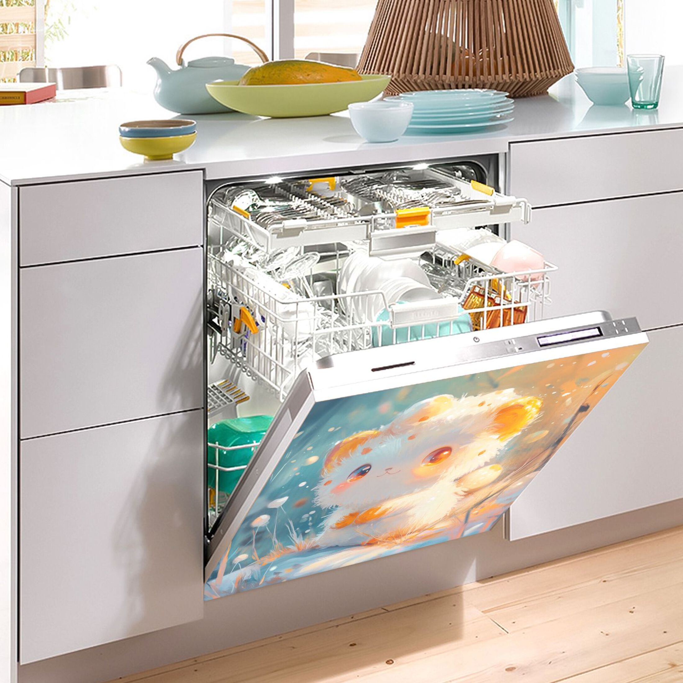 Dishwasher Magnetic Sticker 23x26 Inch Refrigerator Magnetic Sticker Washing Machine Magnetic Sticker Kitchen Panel Magnetic Sticker Home Decor Lovely Cartoon Orange Cat