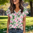 thumbnail image 3 of Uootdi Floral Print V Neck Short Sleeve Shirt for Women Casual Loose Fit Clothes Loungewear Summer Fashion Going Out Tops Gift, 3 of 7
