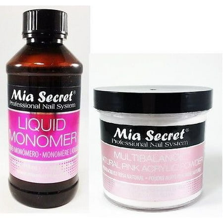 Mia Secret Liquid Monomer 4 oz & Multibalance Natural Pink Acrylic Powder 4 oz + Free Temporary Body