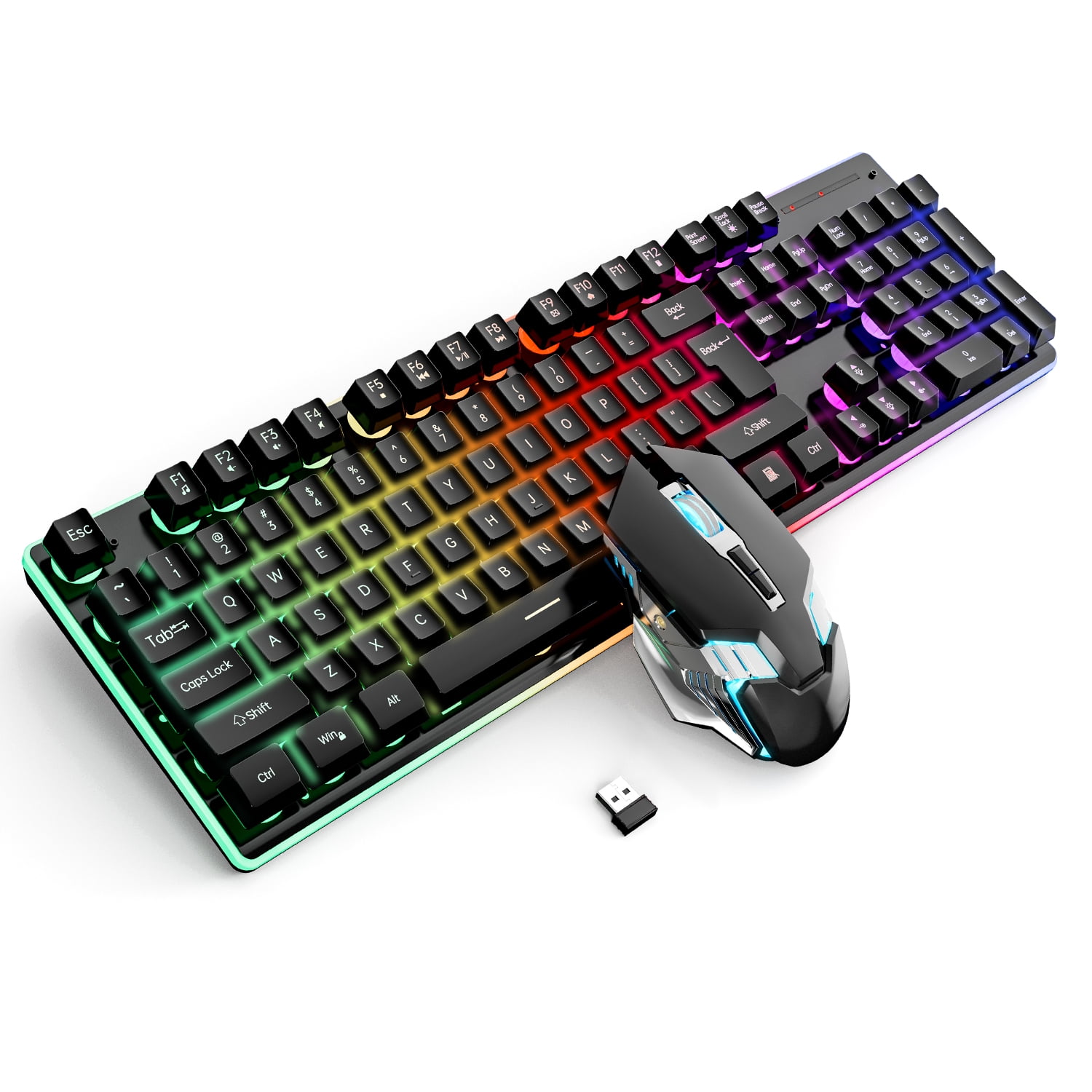 Wireless Keyboard and Mouse Combo, 104 Keys Rechargeable Gaming Keyboard Mouse Set, Ergonomic Anti-Ghosting Keyboard, W/ 2.4G Receiver, 7 Color Backlit for Windows Mac Desktop Laptop - Walmart.com