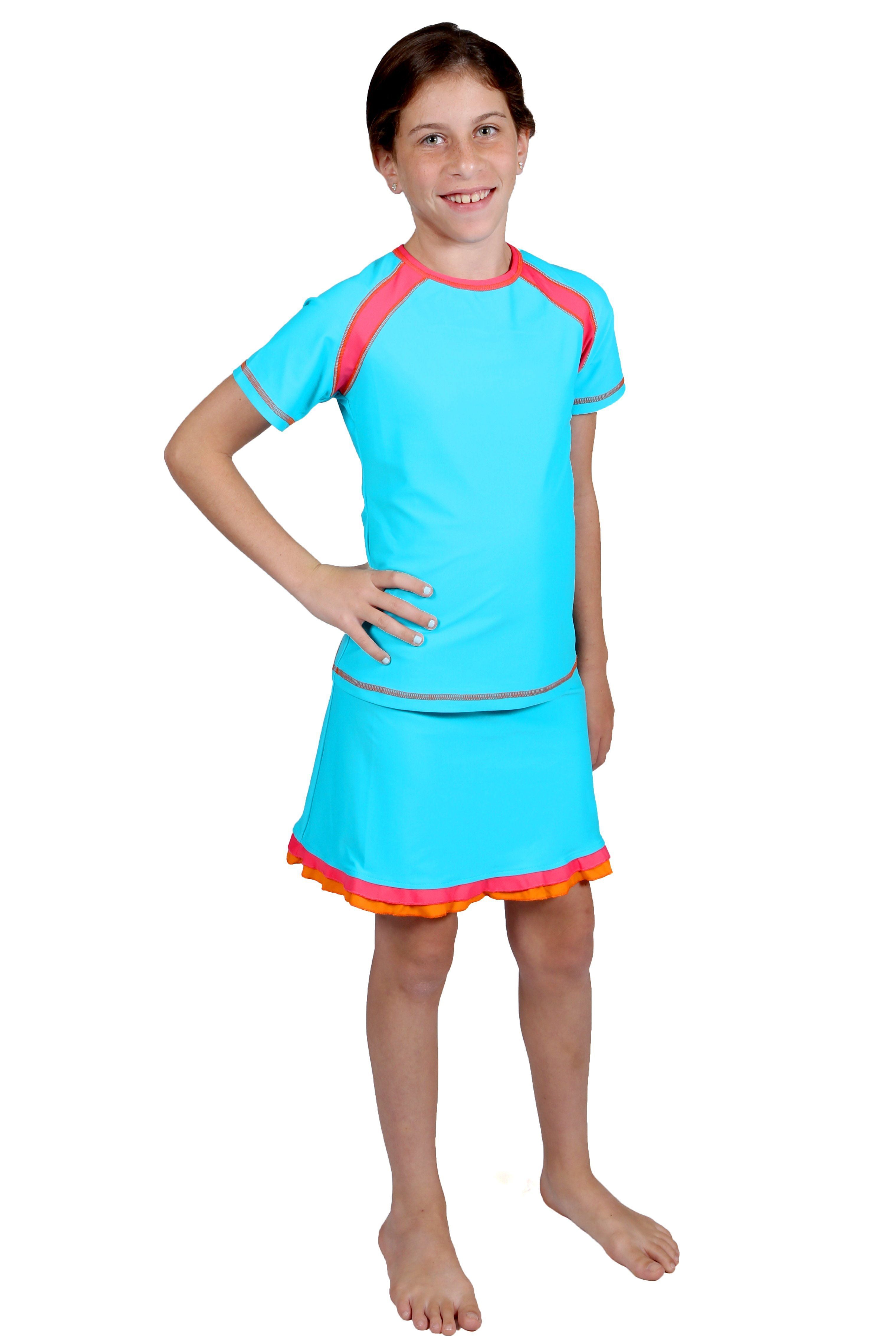 short sleeve swimsuit with skirt