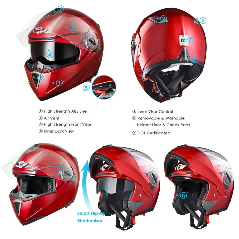 AHR DOT Approved Motorcycle Helmet - Full Face, Flip Up Dual Visor, Size M - Walmart.com AHR DOT Approved Motorcycle Helmet - Full Face, Flip Up Dual Visor, Size M - Walmart.com