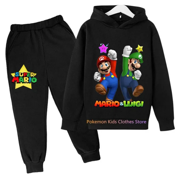 Sudadera con capucha de Super Mario Bros para niños y niñas, conjunto de Sudadera con capucha de dibujos animados para bebés, ropa con capucha de Anime, Jersey de manga larga y pantalones
