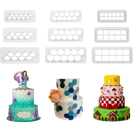 

9 Pieces Cake Mold Cookie Fondant Cutters Geometric Biscuit Cutters for Birthday Cake Cupcake Decorating Square & Hexagon Cookie Cutters Mermaid Cake Fish Scale Fondant Cutters