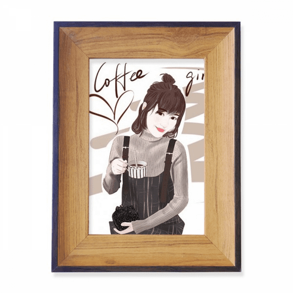 Coffee Girl Figure Art Design Illustration Photo Frame Exhibition Display Art Desktop Painting