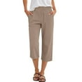 thumbnail image 2 of Casual Womens Capri Pants Loose Straight Wide Leg 3/4 Length Summer Lounge Elastic Waist Trousers, Coffee XL, 2 of 6