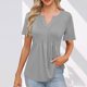 thumbnail image 2 of Camisas de Manga Corta para las Mujeres Casual Color Sólido Plisado V-Cuello Blusas, Moda Verano Top para Diario Y Fiesta, 2 of 7
