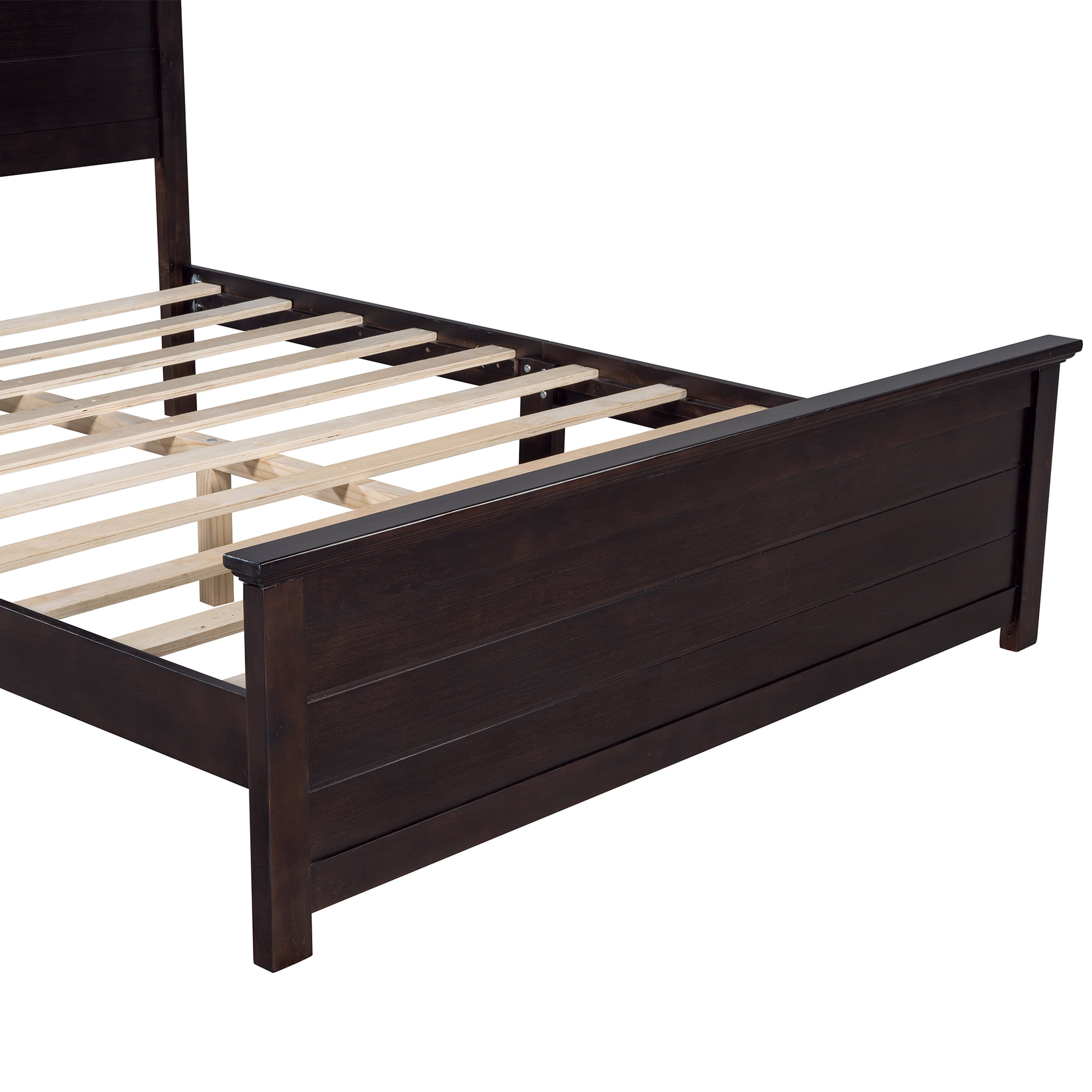Miniyam Queen Size Farmhouse Wooden Platform Bed with High Headboard and Footboard, Espresso