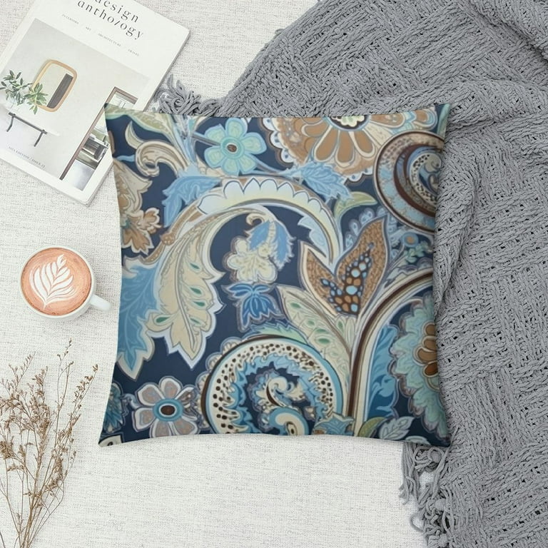 COMIO Paisley Pattern Pillow Covers Blue Brown Cream Square Couch Pillow Cases Multicolor Flower Decorative Throw Pillows Home Decor for Living Room