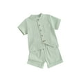 thumbnail image 1 of Gupgi Boys Summer Cotton Outfits Kids Solid Color Buttons Short Sleeve Tops Elastic Waist Shorts, 2Pcs Set, 1 of 6
