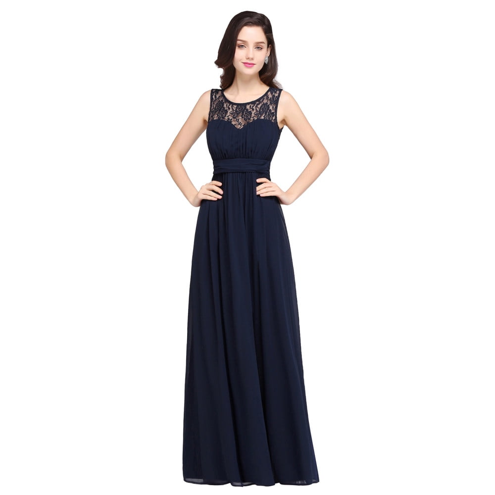 Navy Lace Chiffon Long Evening Party Dress Female S