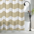 thumbnail image 2 of Light Brown and White Stripes Fabric Shower Curtain Sea Wave Washable Shower Curtains for Bathroom, Waterproof Bath Curtain with Hooks Home Decor 72x72in, 2 of 8
